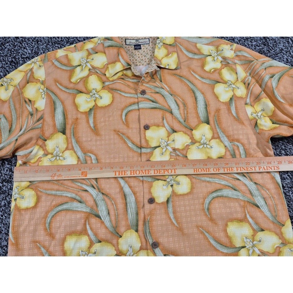 Tommy Bahama Hawaiian Shirt Men's L Silk Orange Tropical Print Camp Loop Collar - Picture 4 of 6